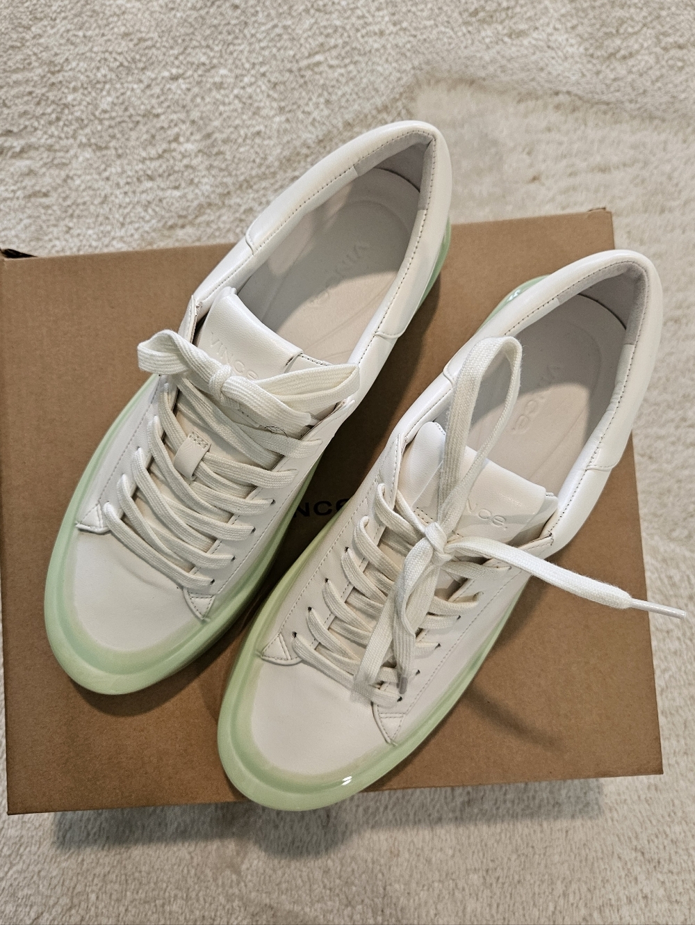 NWT Vince Gabi Dipped Platform Sneakers Size 10 White Mint Green Pastel - Picture 4 of 6